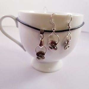 Leather Cord Silver Initial S Necklace Set
